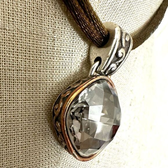 Brighton Venus Rising Taupe Champagne Swarovski Crystal Brown Satin Necklace - Picture 4 of 9